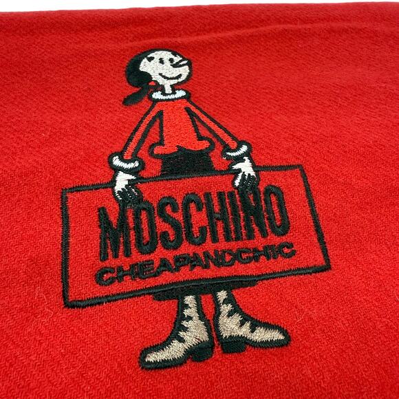 Rare 90's MOSCHINO CHEAPANDCHIC  Italian pure red merino wool Olive Oyl scarf - Picture 2 of 8